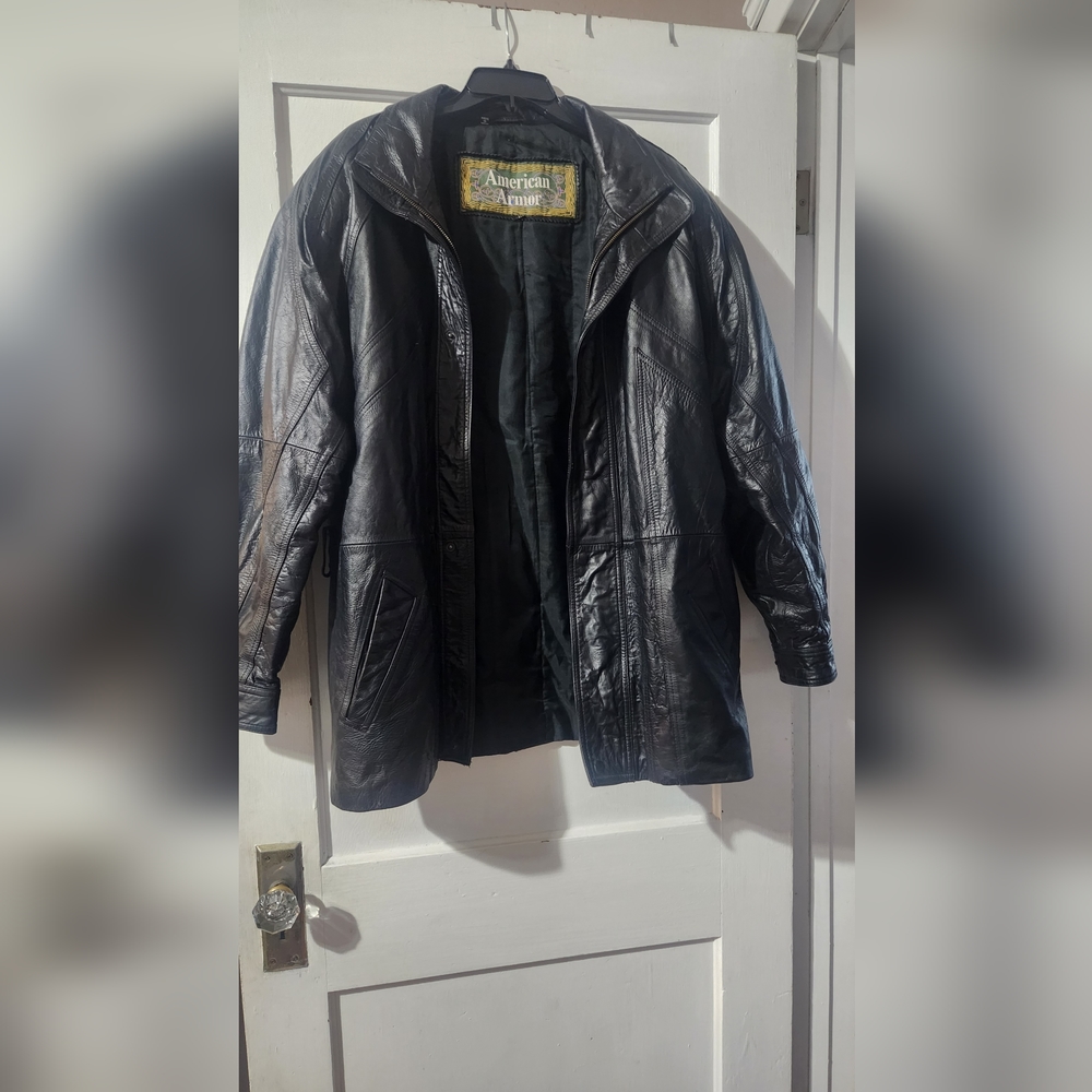 Men's Heavyweight Genuine Leather Jacket, Size Large/XL